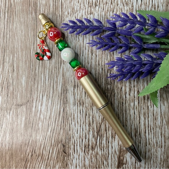 Handcrafted Santa Stitch Pens Beaded Unique Artisan Gifts Office Accessories - Picture 7 of 8